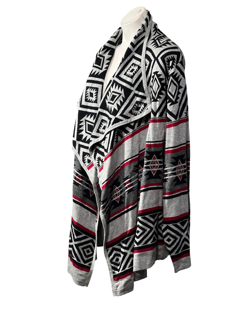 OSO Casuals Open Cardigan Sweater Black/Gray waterfall southwestern Aztec (3X) - Picture 3 of 6